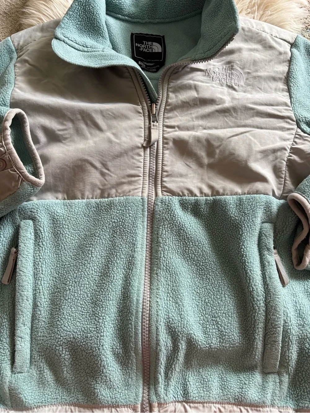 The North Face PolarTec Full Zip Fleece Jacket Blue & Gray Girls Medium Kids